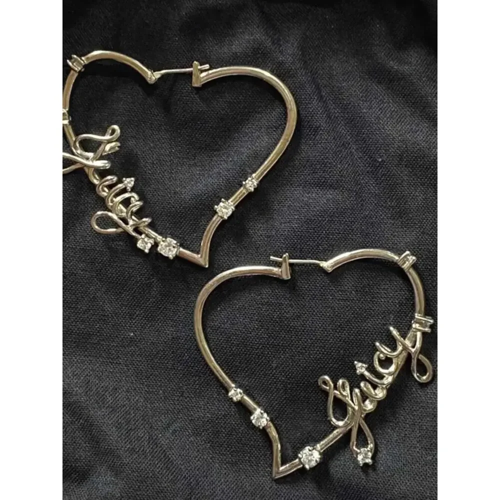 Vintage Juicy Couture Silver Heart Hoop Earrings - Script Detail